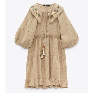 ZARA EMBROIDERED PETER PAN COLLAR MINI DRESS